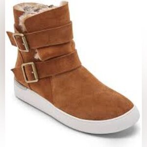Rockport suede fur lined boots brown white womens size 9.5 winter neutral